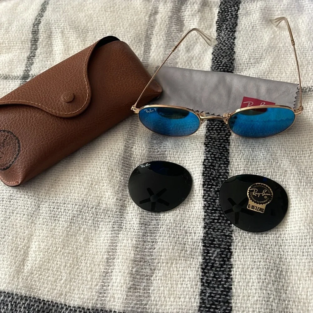 Ray-Ban RB3447 Gold Metal w/ Polarized Blue Flash Lenses + G15 Lens Bundle! - Picture 2 of 7